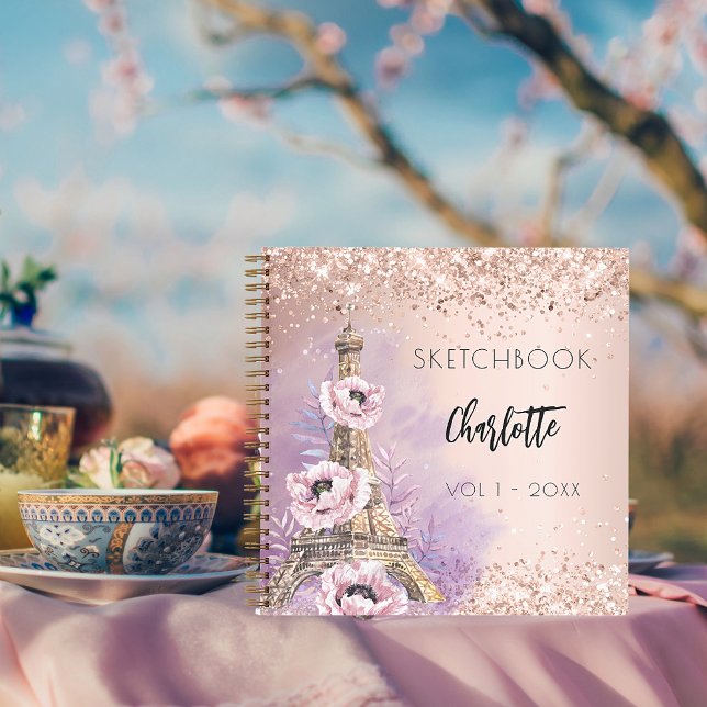 Sketchbook Paris Eiffel tower rose gold floral Notebook (Creator Uploaded)