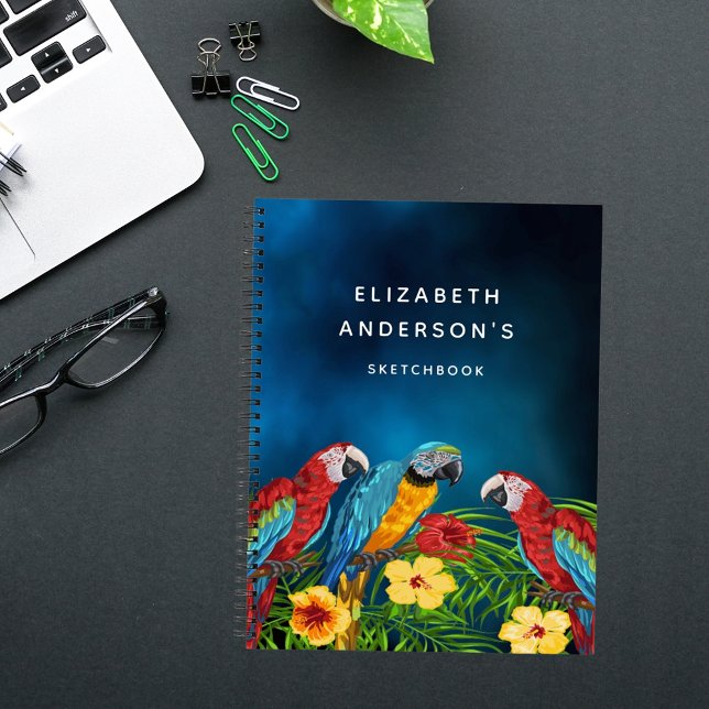 Sketchbook parrots birds blue flowers notebook (Creator Uploaded)
