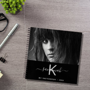 Sketchbook photo black white monogram name notebook