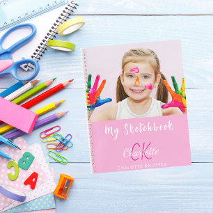 Sketchbook photo pink monogram name notebook