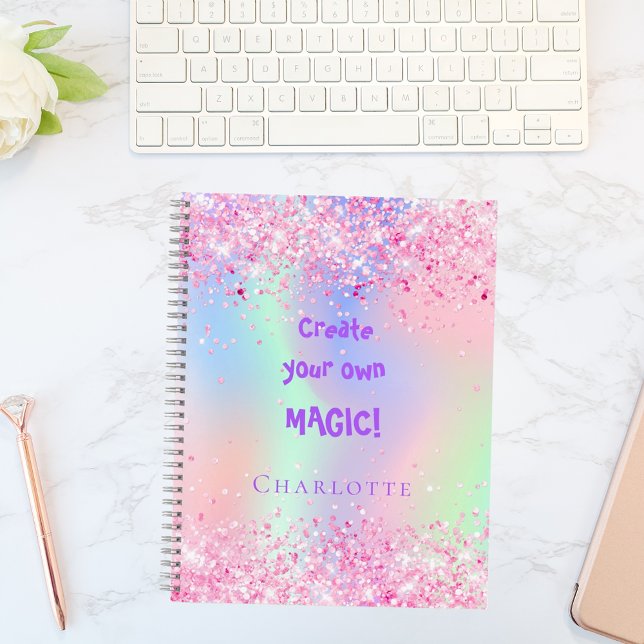 Sketchbook pink holographic inspirational quote notebook (Creator Uploaded)