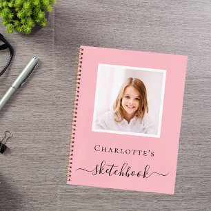 Sketchbook pink photo kids children typography notebook