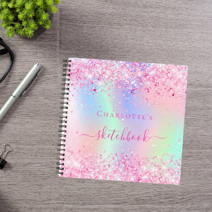 Sketchbook pink purple holographic name notebook