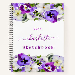 Sketchbook purple florals white monogram  notebook
