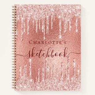 Sketchbook rose gold glitter drips monogram notebook