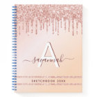 Sketchbook rose gold pink glitter monogram