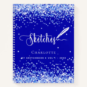 Sketchbook royal blue confetti name script notebook