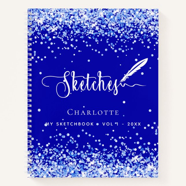 Sketchbook royal blue confetti name script notebook (Front)