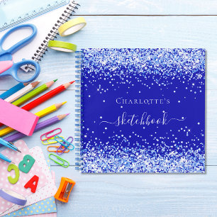 Sketchbook royal blue glitter name script notebook