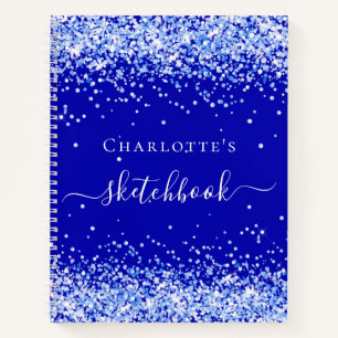 Sketchbook royal blue glitter name script notebook