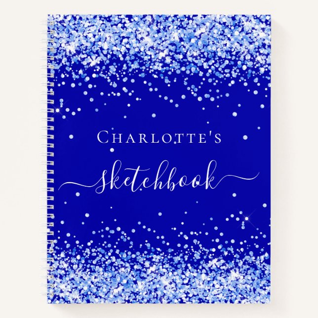 Sketchbook royal blue glitter name script notebook (Front)