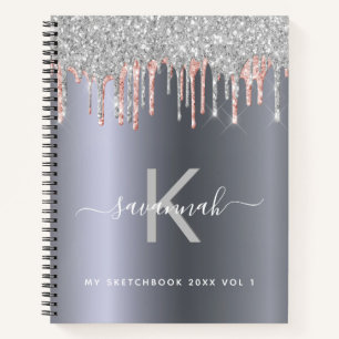 Sketchbook silver rose gold glitter monogram notebook