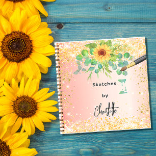 Sketchbook sunflowers orange gold paint notebook