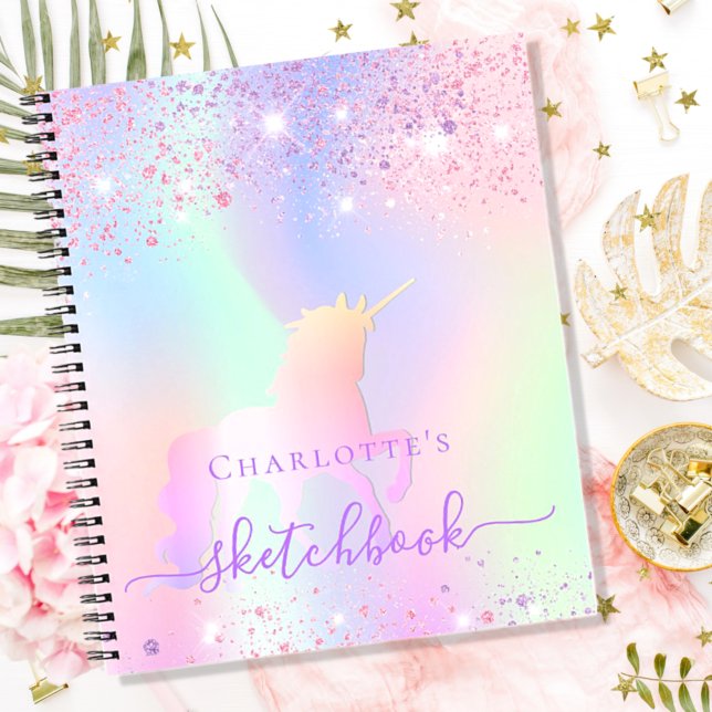 Sketchbook unicorn glitter pink iridescent name notebook (Creator Uploaded)