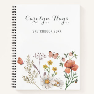 Sketchbook Watercolor Pastel Wildflower Name Notebook