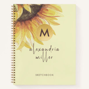 Sketchbook Watercolor Sunflower Monogram Notebook