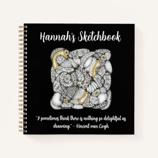 Sketchbook with Hand-Drawn Doodle and Quote Notebook