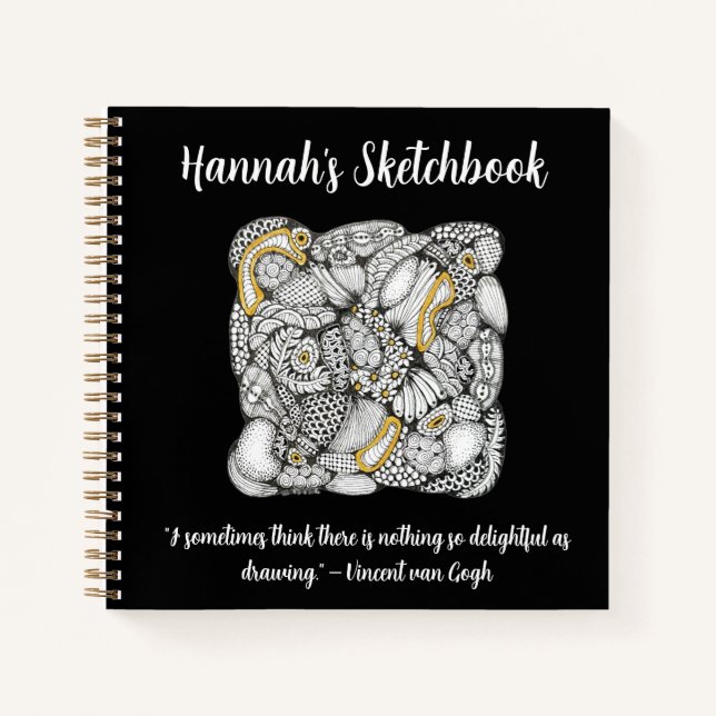 Sketchbook with Hand-Drawn Doodle and Quote Notebook (Front)