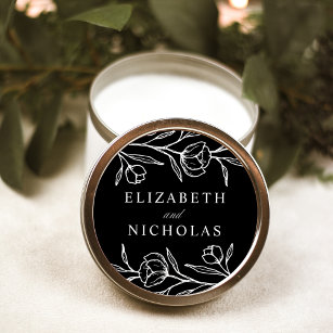 Sketched Black and White Floral Wedding Classic Round Sticker