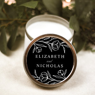 Sketched Black and White Floral Wedding Classic Round Sticker