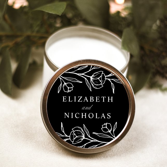 Sketched Black and White Floral Wedding Classic Round Sticker (Creator Uploaded)