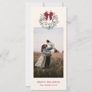 Sketched Black Red Christmas Holiday Photo Card