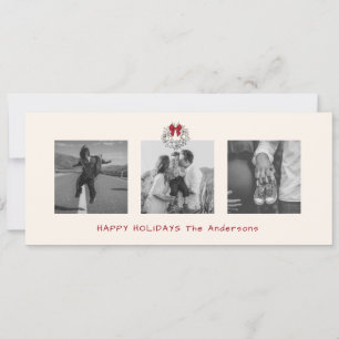 Sketched Black Red Christmas Holiday Photo Card