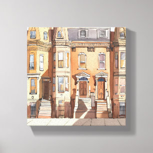 Sketched Brownstones   Boston Street Painting Canvas Print
