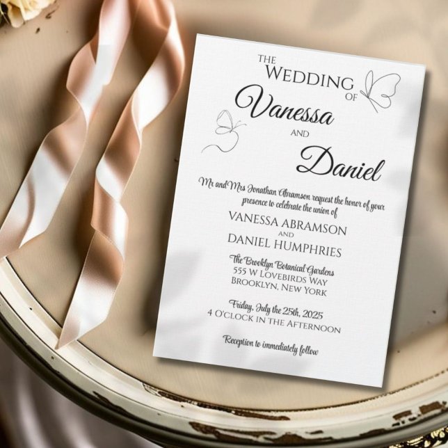 Sketched Butterflies Elegant Wedding Invitation (Create your own timeless wedding invitation featuring calligraphy style text and sketched butterfly)