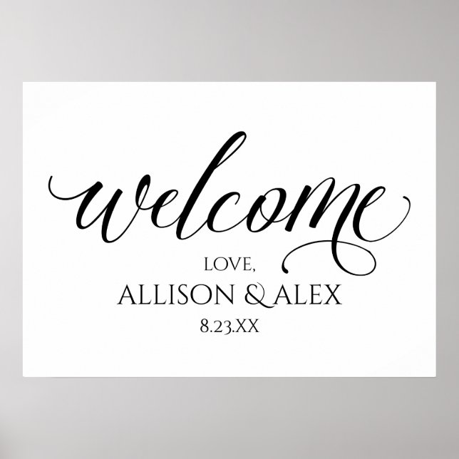 Sketched Calligraphy Wedding Welcome Sign - Black (Front)