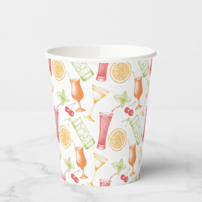 Sketched Cocktail Pattern Paper Cups (Left)