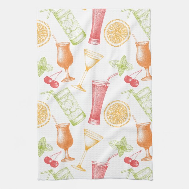 Sketched Cocktail Pattern Tea Towel (Vertical)