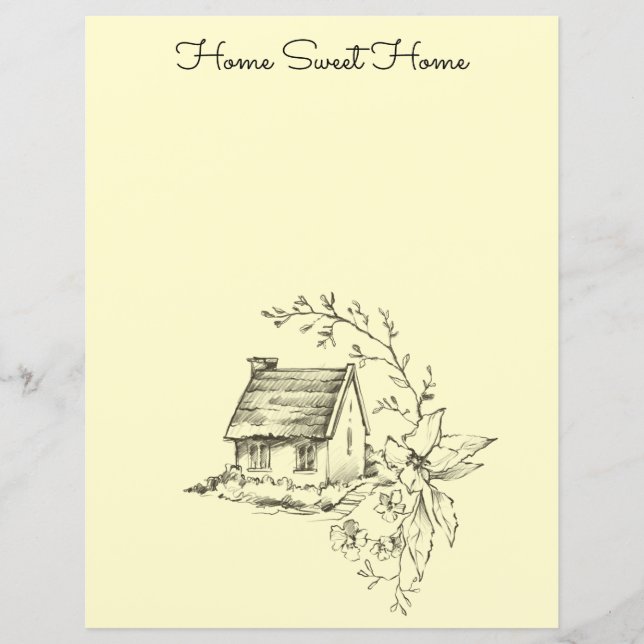 Sketched Cottage Scrapbook Paper or Stationery (Front)