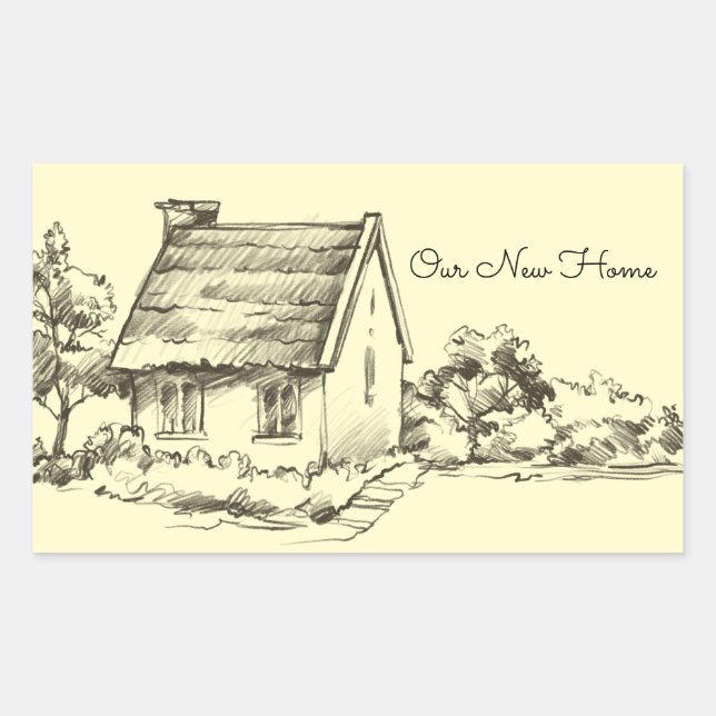 Sketched Cottage Scrapbook Rectangular Sticker (Front)