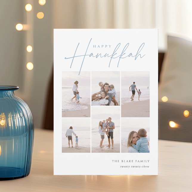 Sketched Cursive 6 Photo Collage Hanukkah Holiday Card (Creator Uploaded)