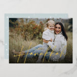 Sketched Cursive Full Photo Hanukkah<br><div class="desc">Share holiday greetings with these chic Hanukkah photo cards featuring your favourite full bleed horizontal or landscape orientated photo. "Happy Hanukkah" appears as a shining real foil text overlay in classic serif and casual hand sketched cursive lettering. Personalise with your family name.</div>