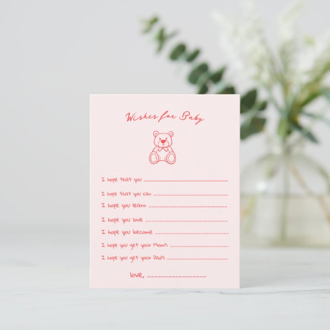 Sketched Cute Bear Baby Shower Enclosure Card (Standing Front)