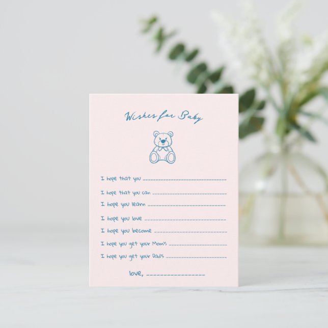 Sketched Cute Bear Baby Shower Enclosure Card (Standing Front)