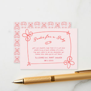 Sketched Cute Wavy Bow Frame Baby Shower Enclosure Card