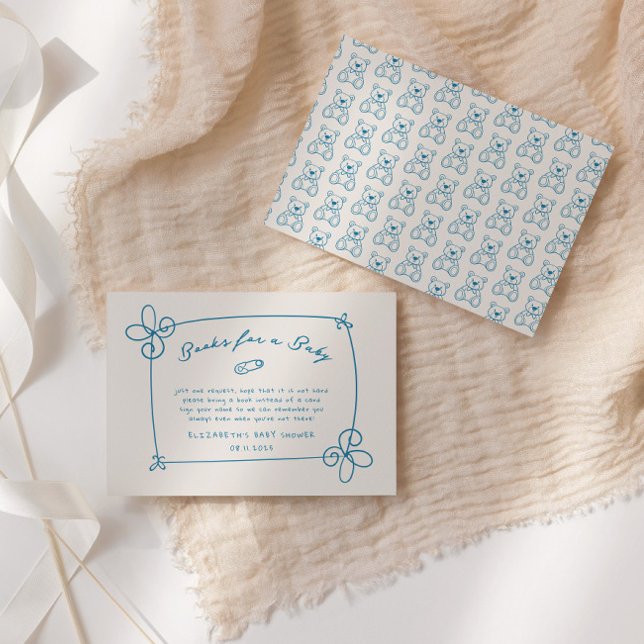 Sketched Cute Wavy Bow Frame Baby Shower Enclosure Card (Creator Uploaded)