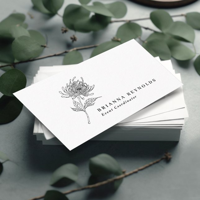 Sketched Dahlia Botanical Simple Elegant Business Card (Creator Uploaded)