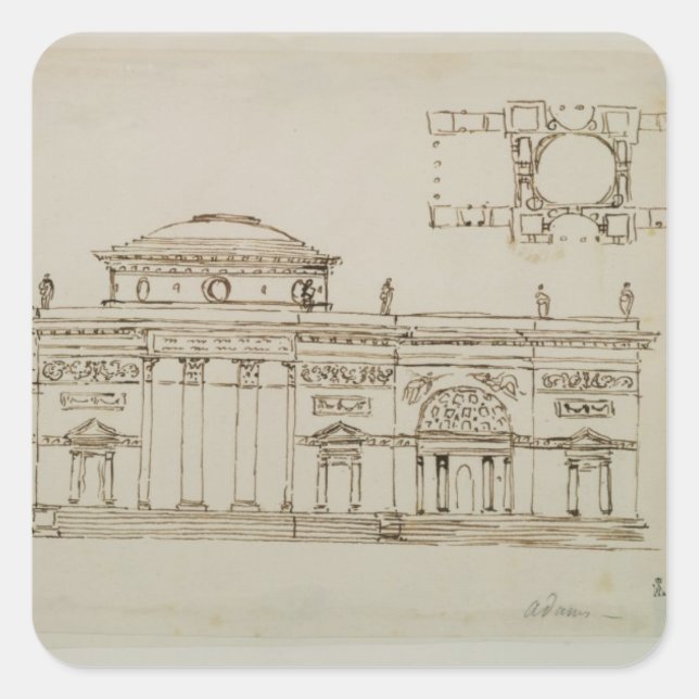 Sketched design for a domed building (pen & ink) square sticker (Front)