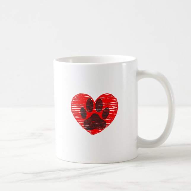 Sketched Dog Paw In Red Heart Coffee Mug (Right)
