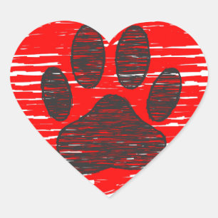 Sketched Dog Paw In Red Heart Sticker