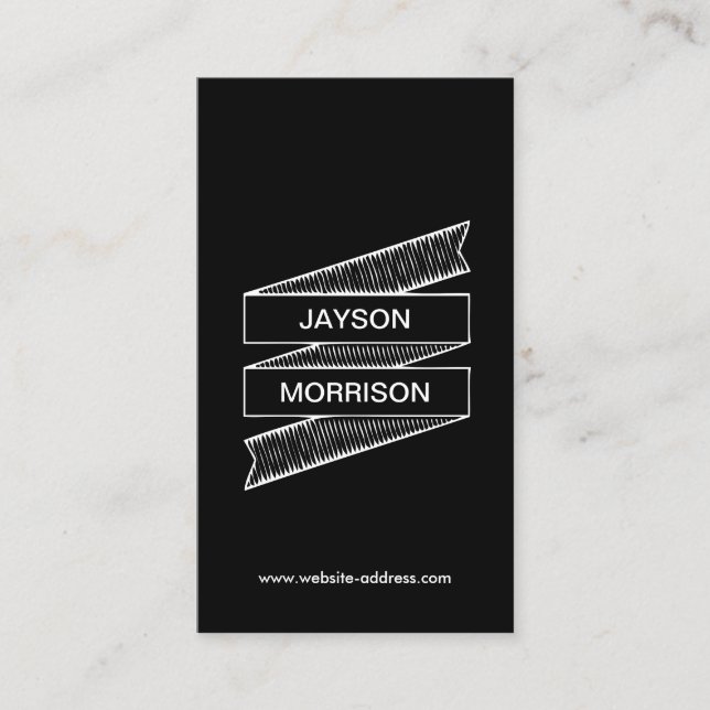 Sketched Doodle Drawing Ribbon Logo Business Card (Front)