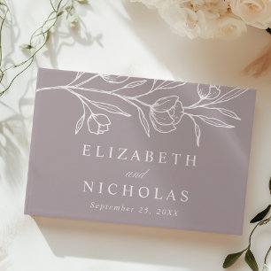 Sketched Dusty Purple Floral Photo Wedding Guest Book