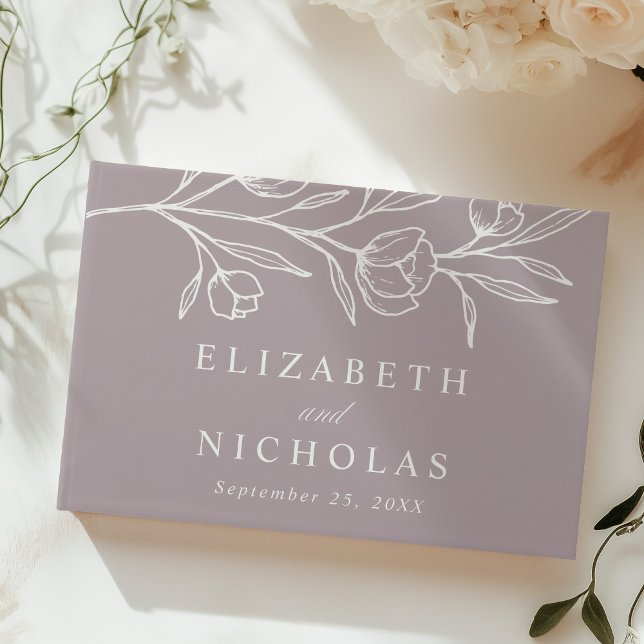 Sketched Dusty Purple Floral Photo Wedding Guest Book (Creator Uploaded)