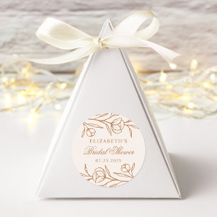 Sketched Floral Almond and Copper Bridal Shower Classic Round Sticker