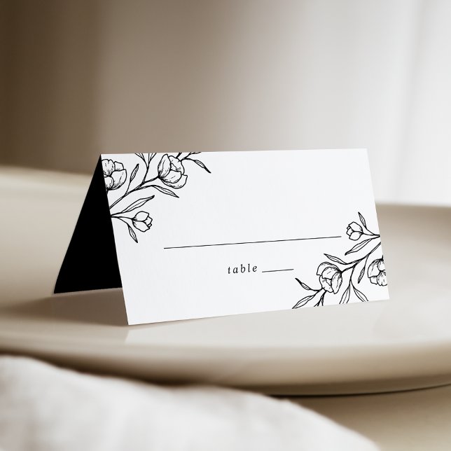 Sketched Floral Black and White Wedding Place Card (Creator Uploaded)