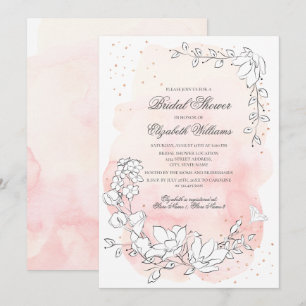Sketched Floral Blush Pink Bridal Shower Invitation